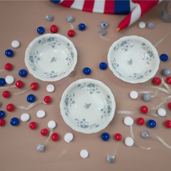 Johann Haviland Bavaria Germany Blue Garland Berry Bowl Silver Edge Vintage Lot3 - Picture 3 of 10